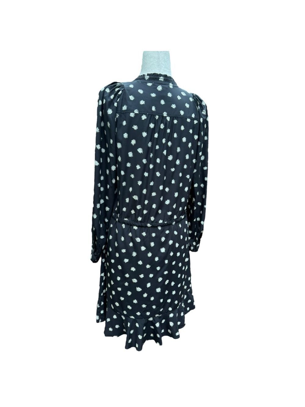 Rebecca Taylor Silk Floral Mini Dress Black White Ruffle Hem Belted Feminine 8 M - Picture 13 of 14